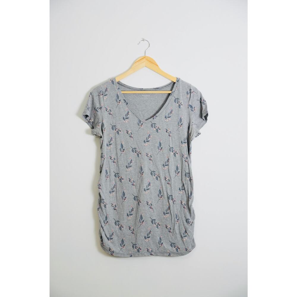 Motherhood Grey and Floral V-Neck‎ T-Shirt Size Large